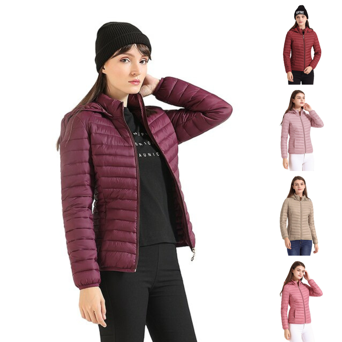 Veste Matelassée avec Capuche Amovible pour Femmes