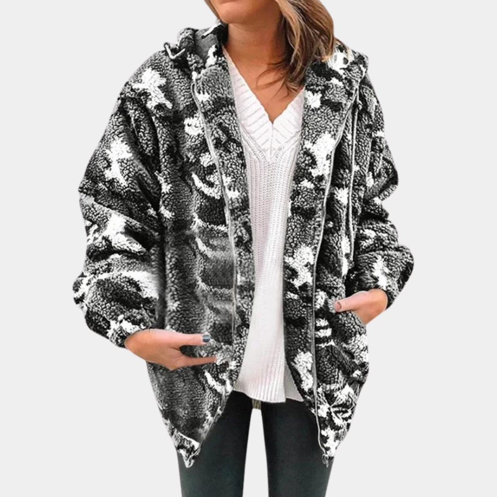 Cusina | Veste Zippée à Capuche Imprimée Camouflage en Peluche Douce pour Femme