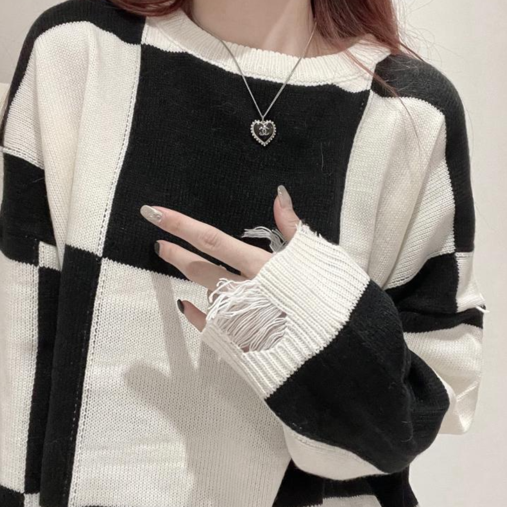 Pull Long à Carreaux pour Femmes