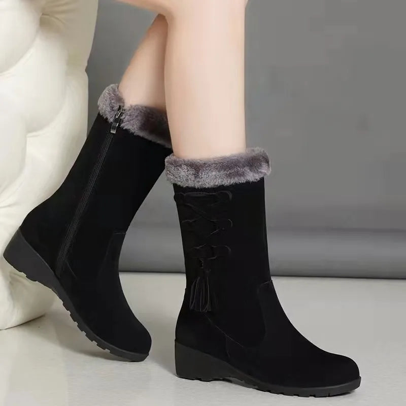 Giseline | Bottes Mi-longues avec Doublure Polaire et Fermeture Éclair Latérale – Détail Franges