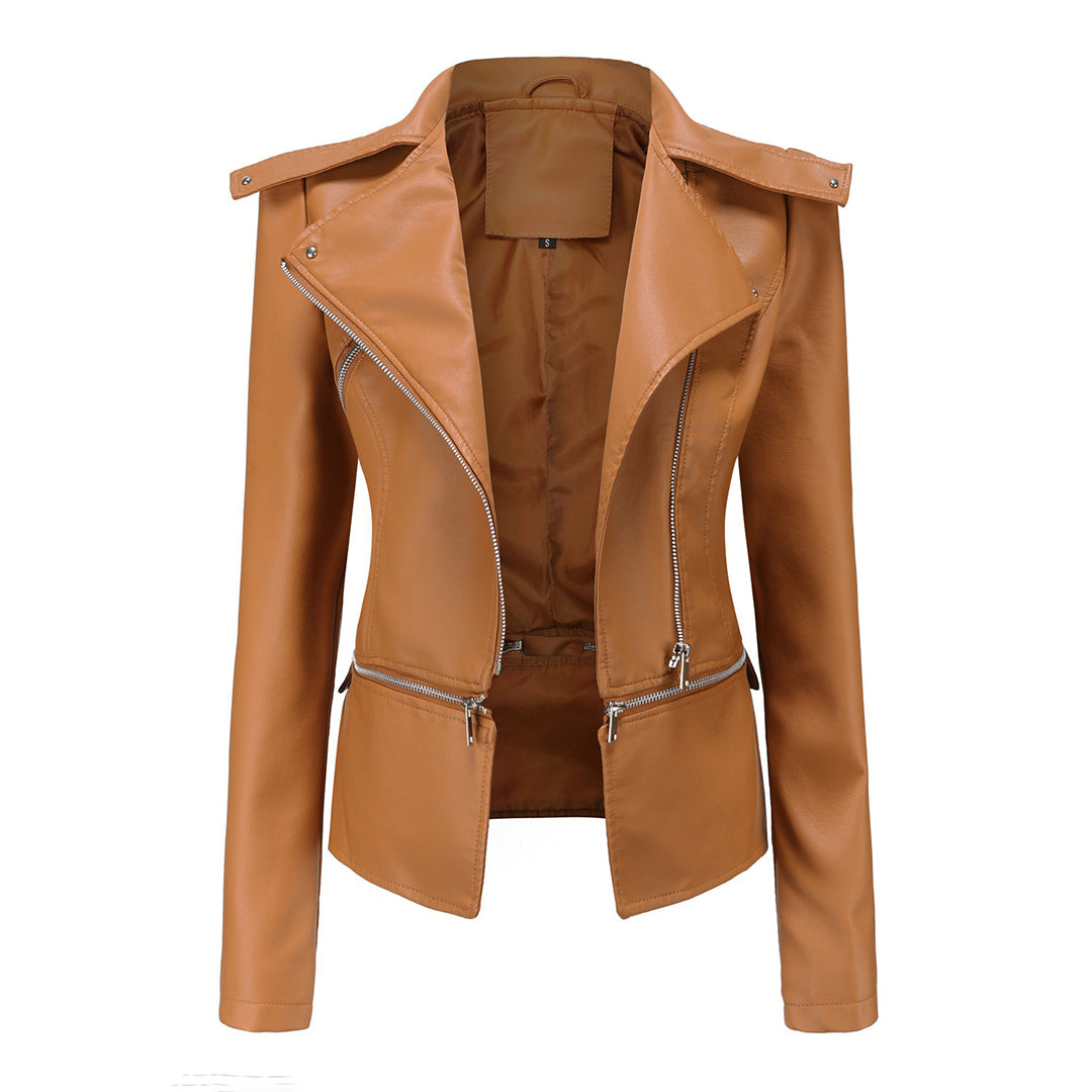 Blouson Motard en Cuir Stylé pour Femme