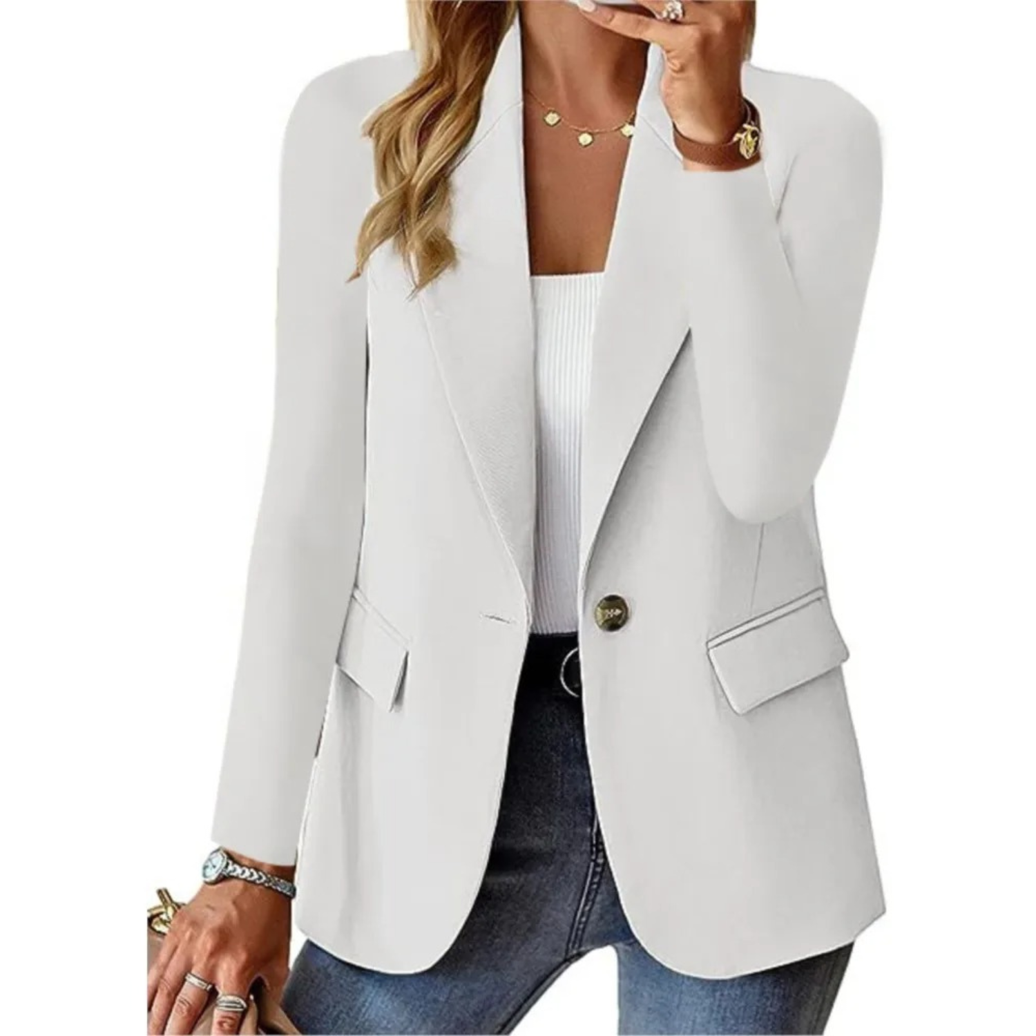 Blazer Chic à Manches Longues Slim Pour Femmes