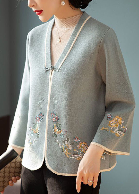 Clarisse | Cardigan Femme Col V, Coupe Ample avec Broderie Florale - Élégant et Confortable