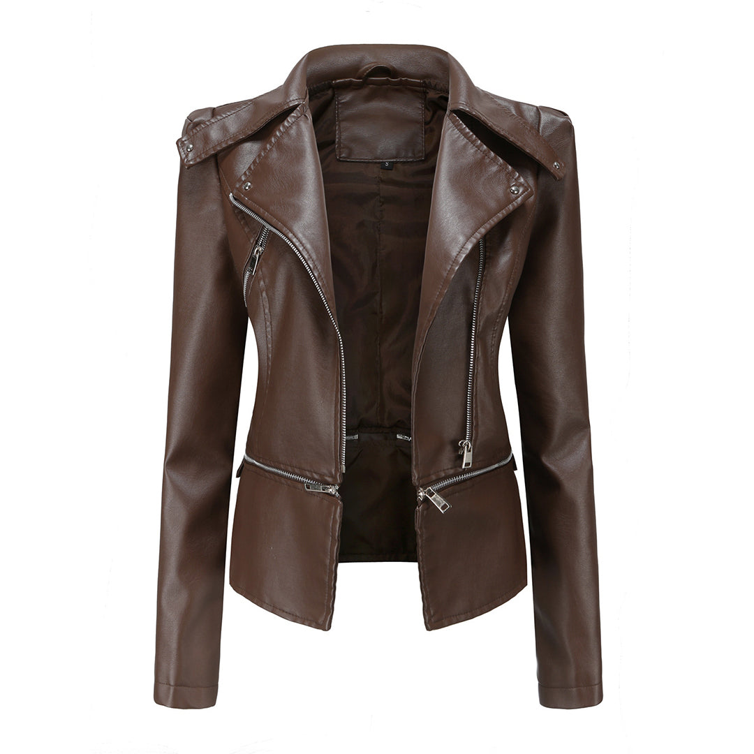 Blouson Motard en Cuir Stylé pour Femme