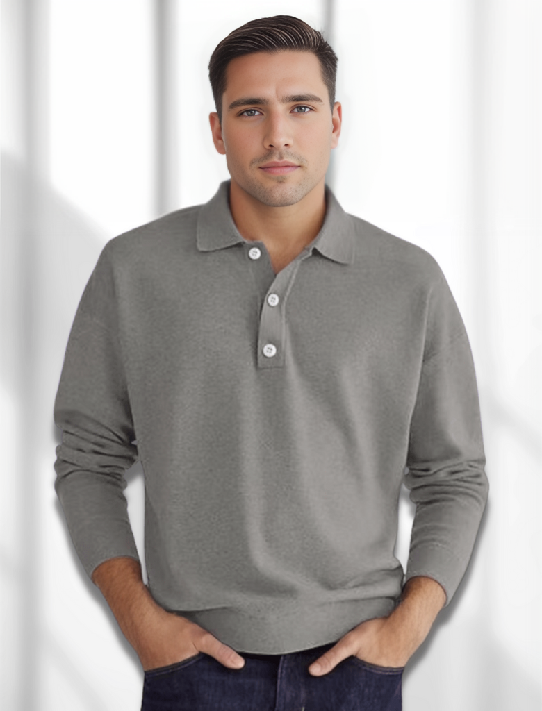 Denis - Polo pour homme à manches longues au look merino, confort et élégance