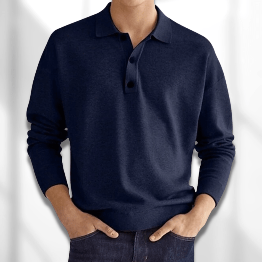 Denis - Polo pour homme à manches longues au look merino, confort et élégance