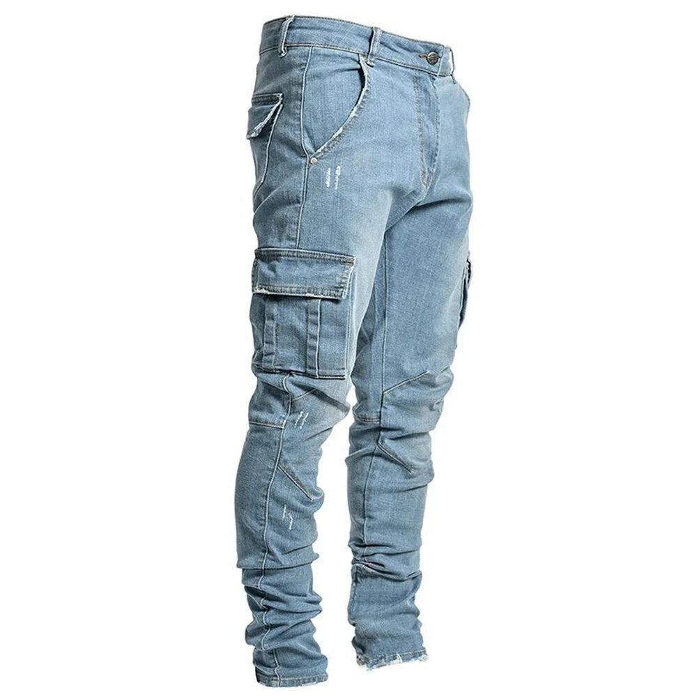 Pantalon Cargo en Denim Élastique Stylé pour Hommes