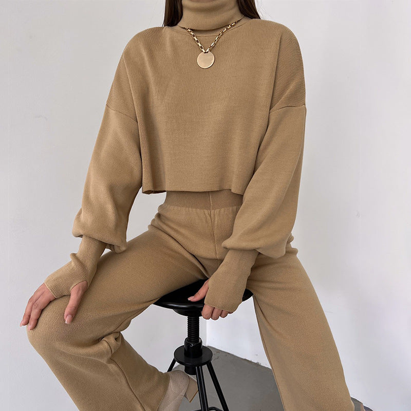 Ensemble Hiver Tricoté Turtleneck Pantalon Femme