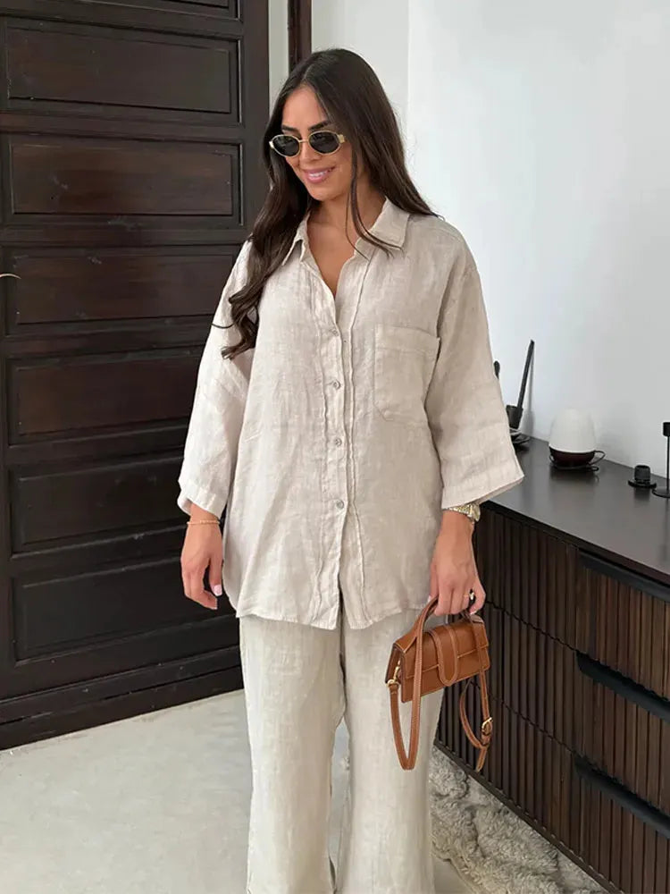 Aavya | Ensemble en lin décontracté avec un design confortable et léger pour femmes