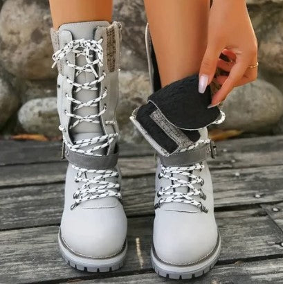 Noémie | Bottes Mi-Mollet Orthopédiques Doublées en Polaire avec Lacets