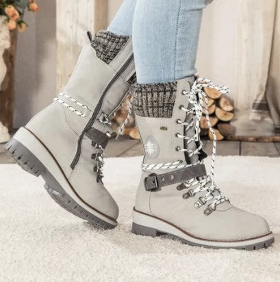 Noémie | Bottes Mi-Mollet Orthopédiques Doublées en Polaire avec Lacets