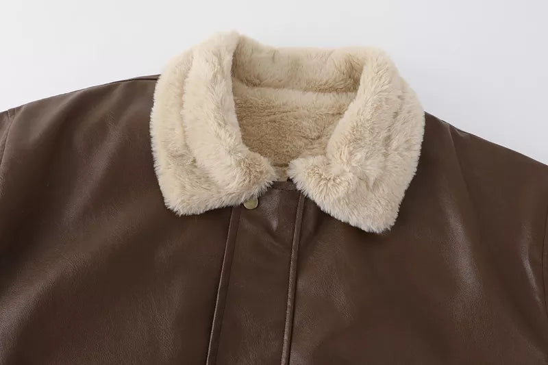 Veste d'hiver en Cuir Vintage pour Femmes