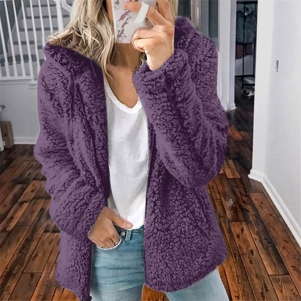 Cardigan Teddy à capuche en peluche pour femmes