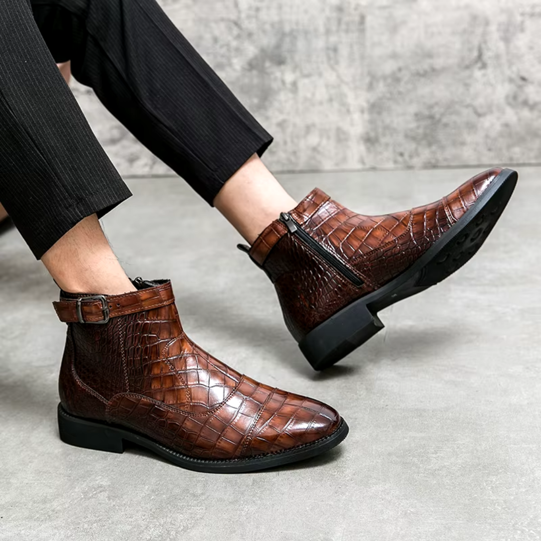 Donatien | Bottines Chelsea Homme Premium à Motif Crocodile, Zip Latéral et Sangle Ajustable