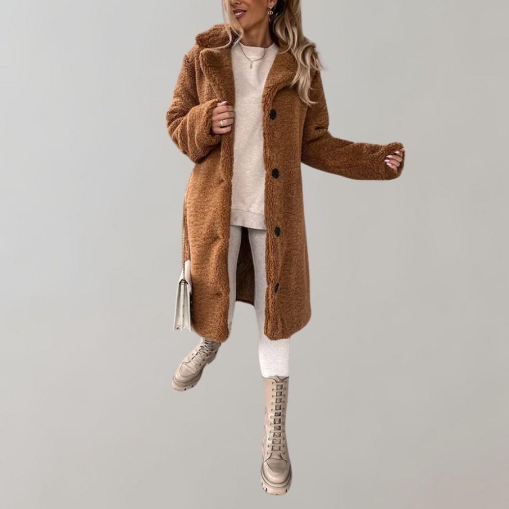 Manteau Long en Tissu Douillet pour Femmes