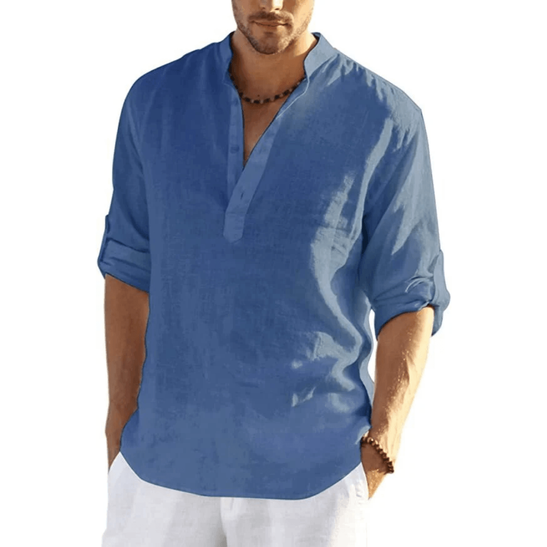 Gervais - Chemise Henley pour homme en coton et lin, légère et confortable pour les journées décontractées