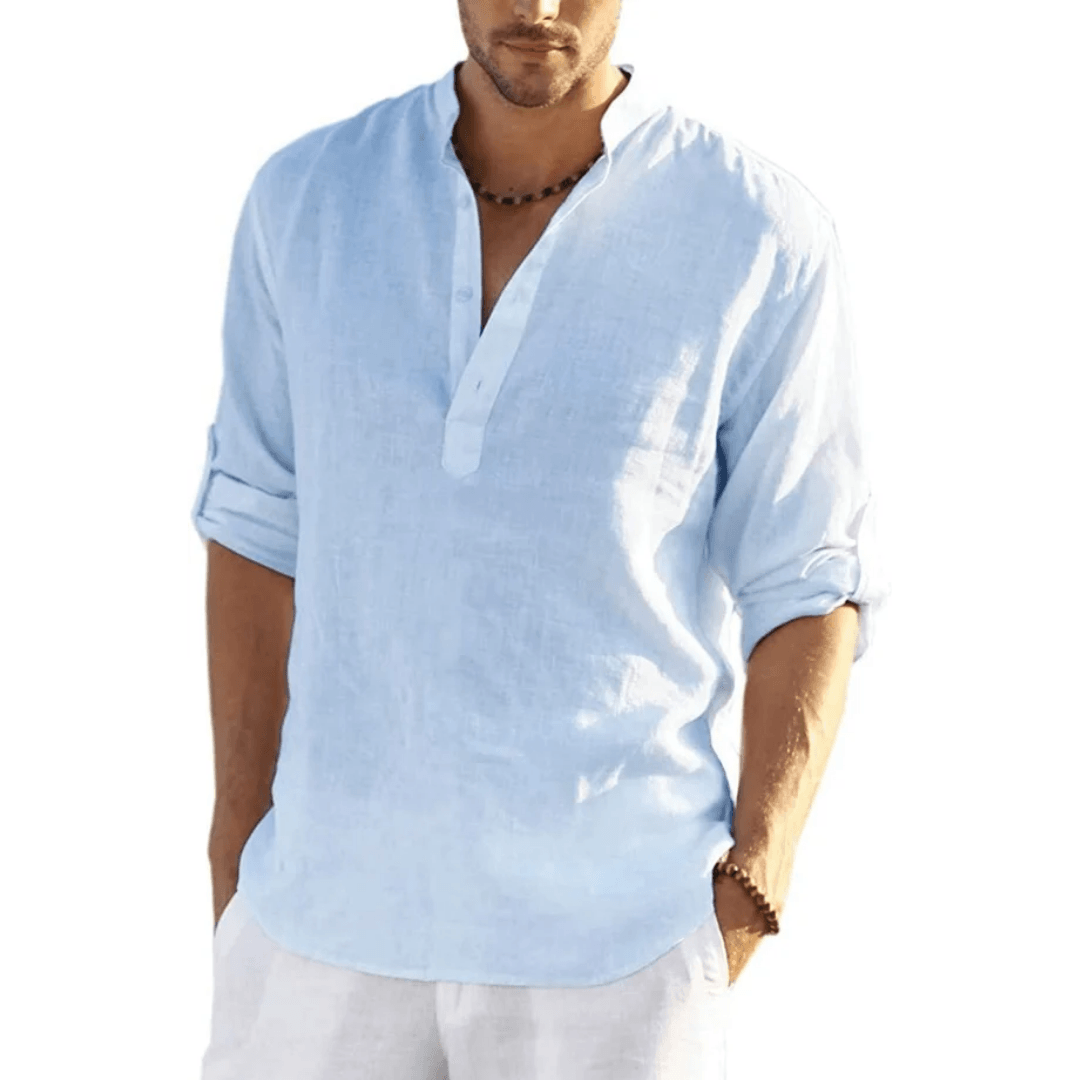 Gervais - Chemise Henley pour homme en coton et lin, légère et confortable pour les journées décontractées