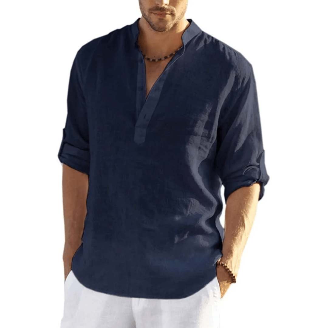 Gervais - Chemise Henley pour homme en coton et lin, légère et confortable pour les journées décontractées