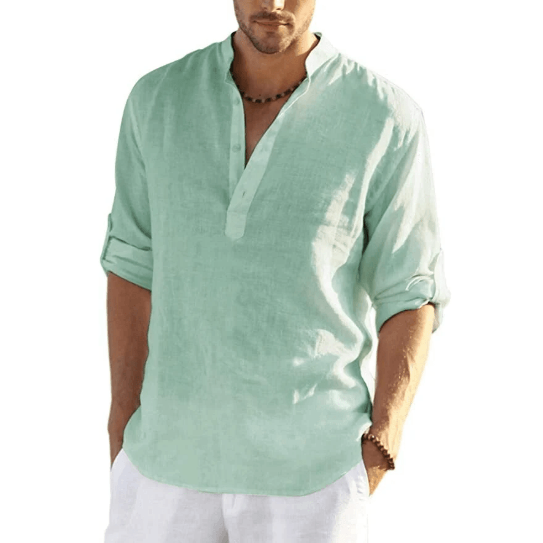 Gervais - Chemise Henley pour homme en coton et lin, légère et confortable pour les journées décontractées