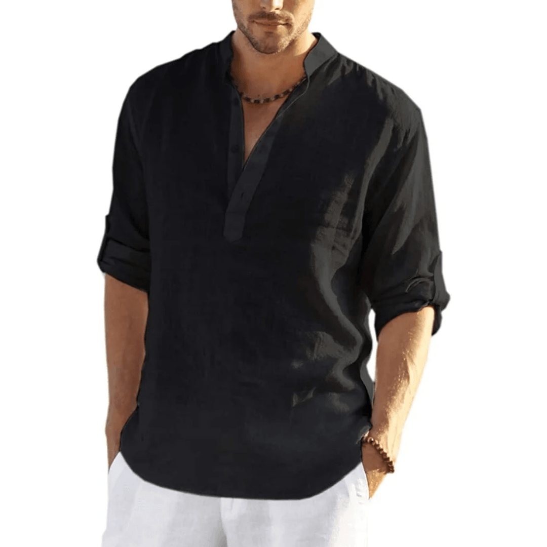 Gervais - Chemise Henley pour homme en coton et lin, légère et confortable pour les journées décontractées