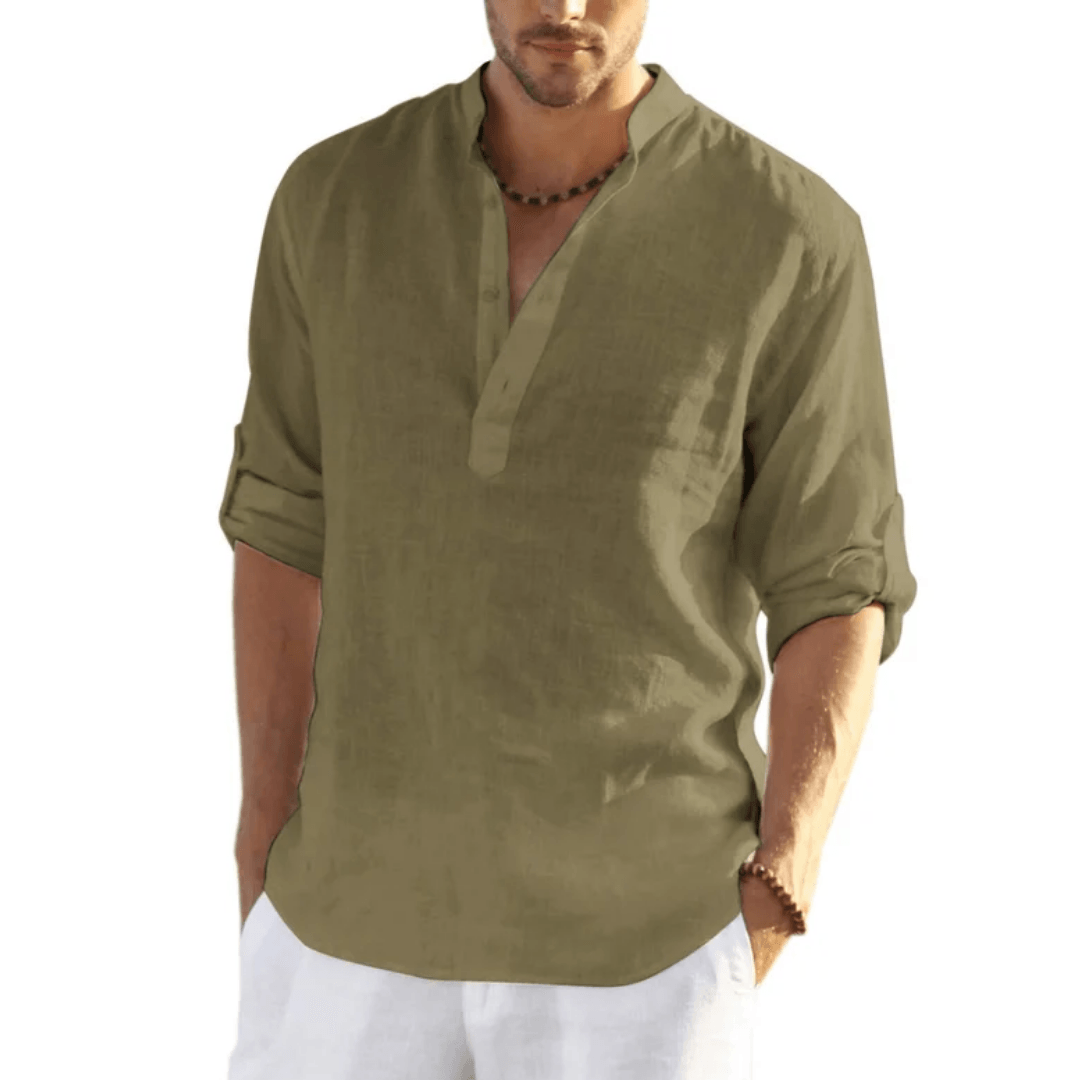 Gervais - Chemise Henley pour homme en coton et lin, légère et confortable pour les journées décontractées