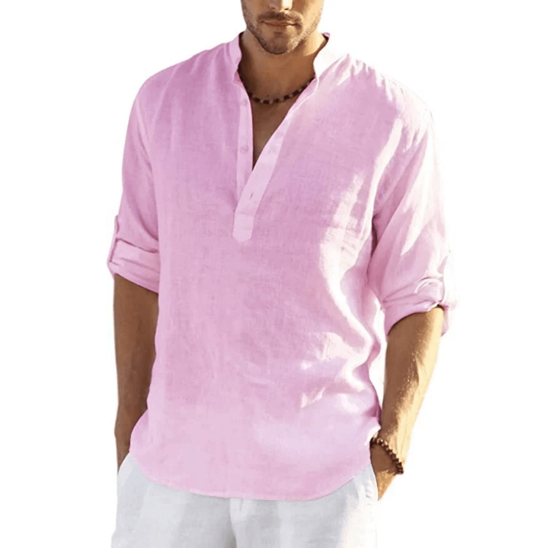 Gervais - Chemise Henley pour homme en coton et lin, légère et confortable pour les journées décontractées