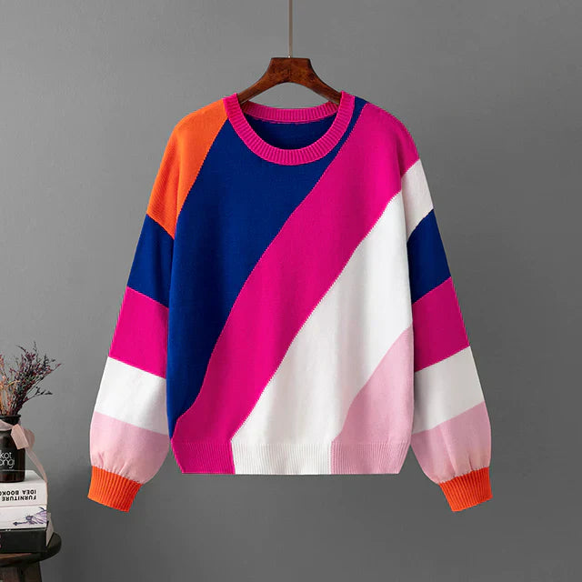 Pull Multicolore à Col Rond pour Femmes