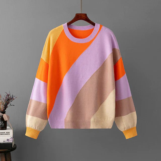 Pull Multicolore à Col Rond pour Femmes