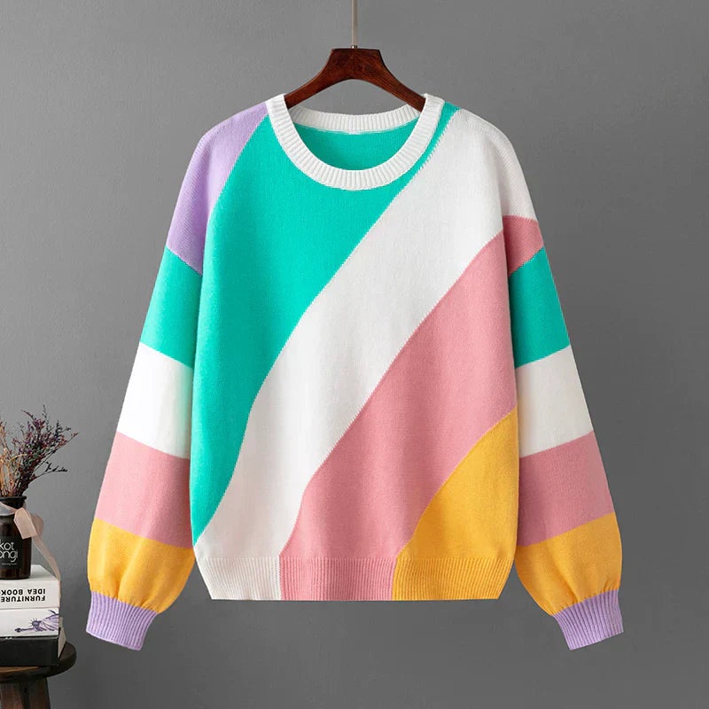 Pull Multicolore à Col Rond pour Femmes