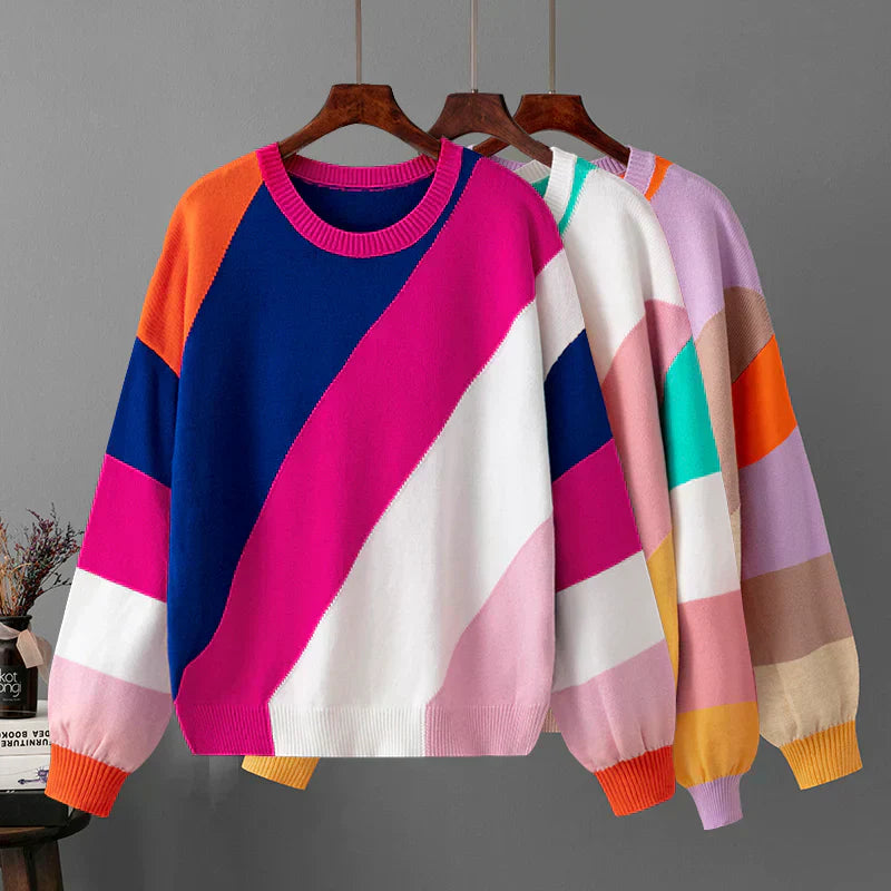 Pull Multicolore à Col Rond pour Femmes