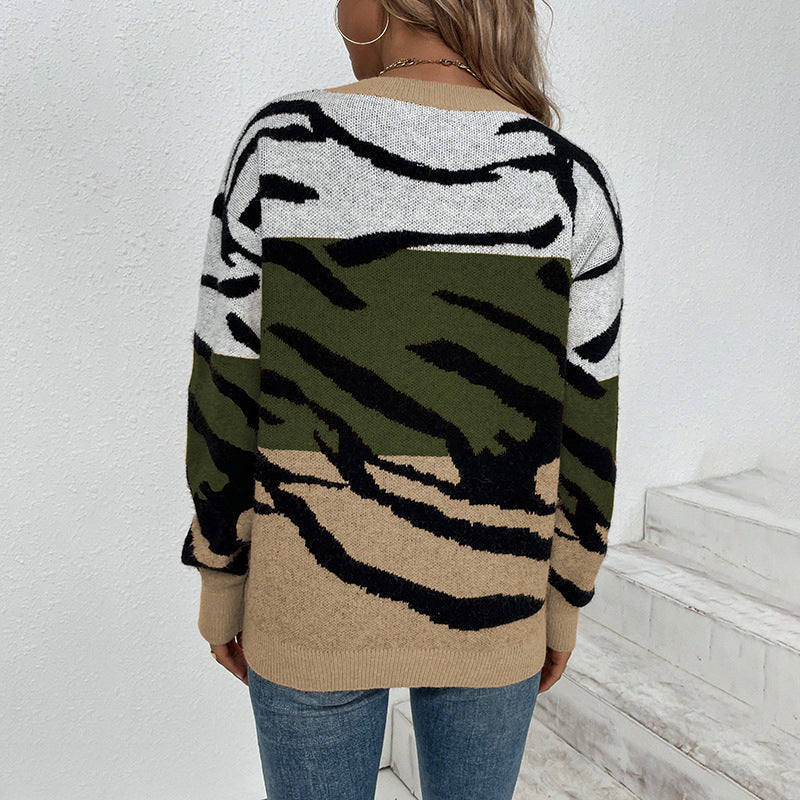 Crisetla | Pull Tricoté Tricolore Imprimé Tigre