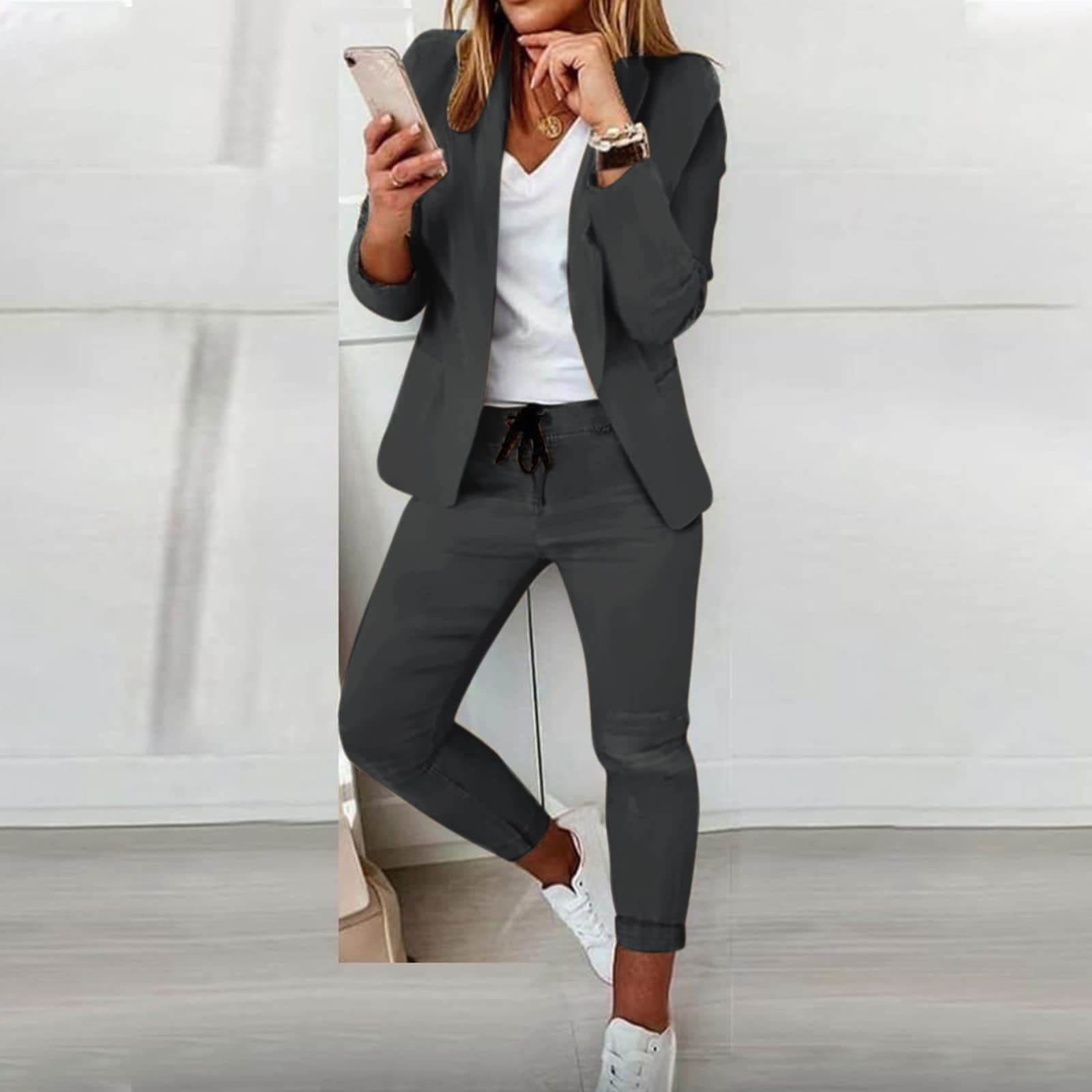 Ensemble Sophistiqué Blazer Pantalon à Cordon Femmes