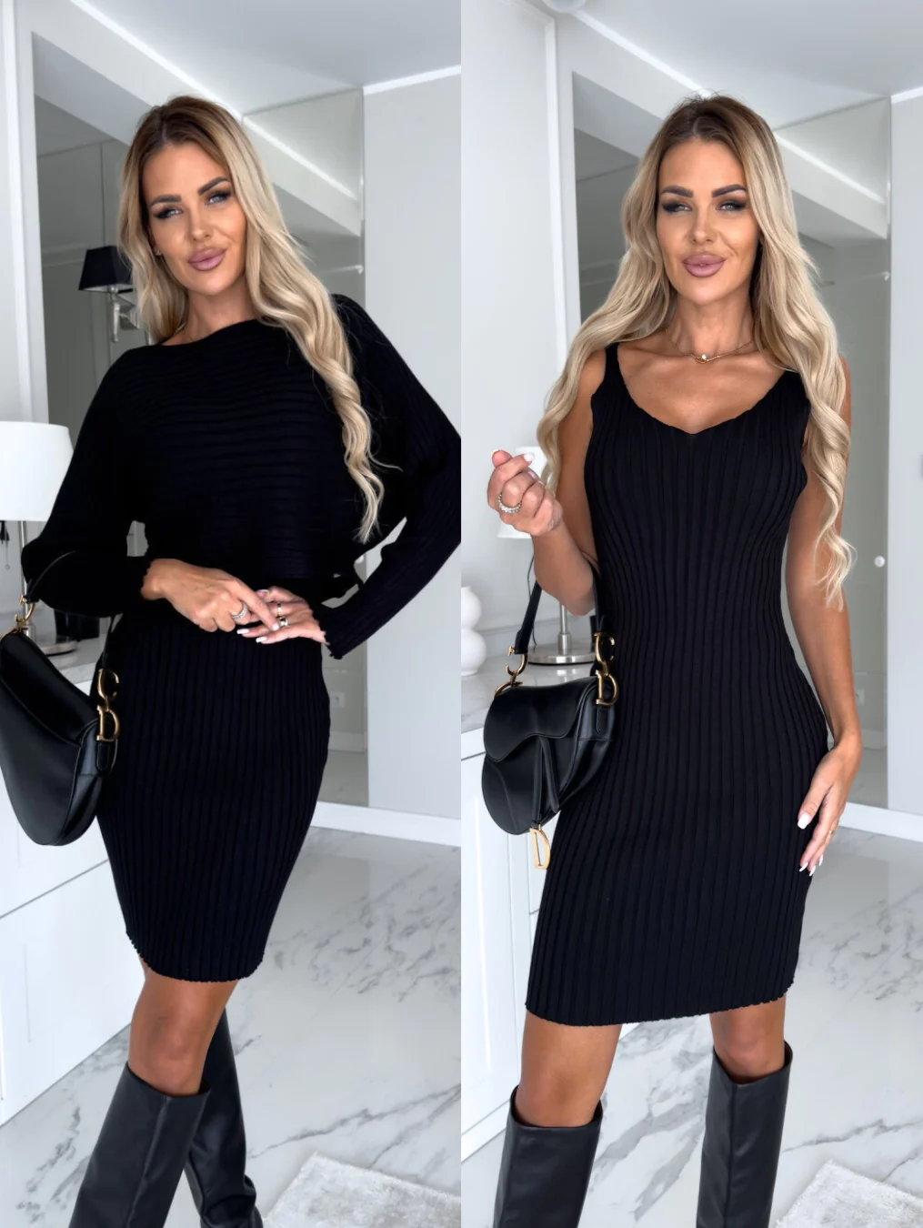 Ensemble Robe Midi Sans Manches et Pull pour Femmes