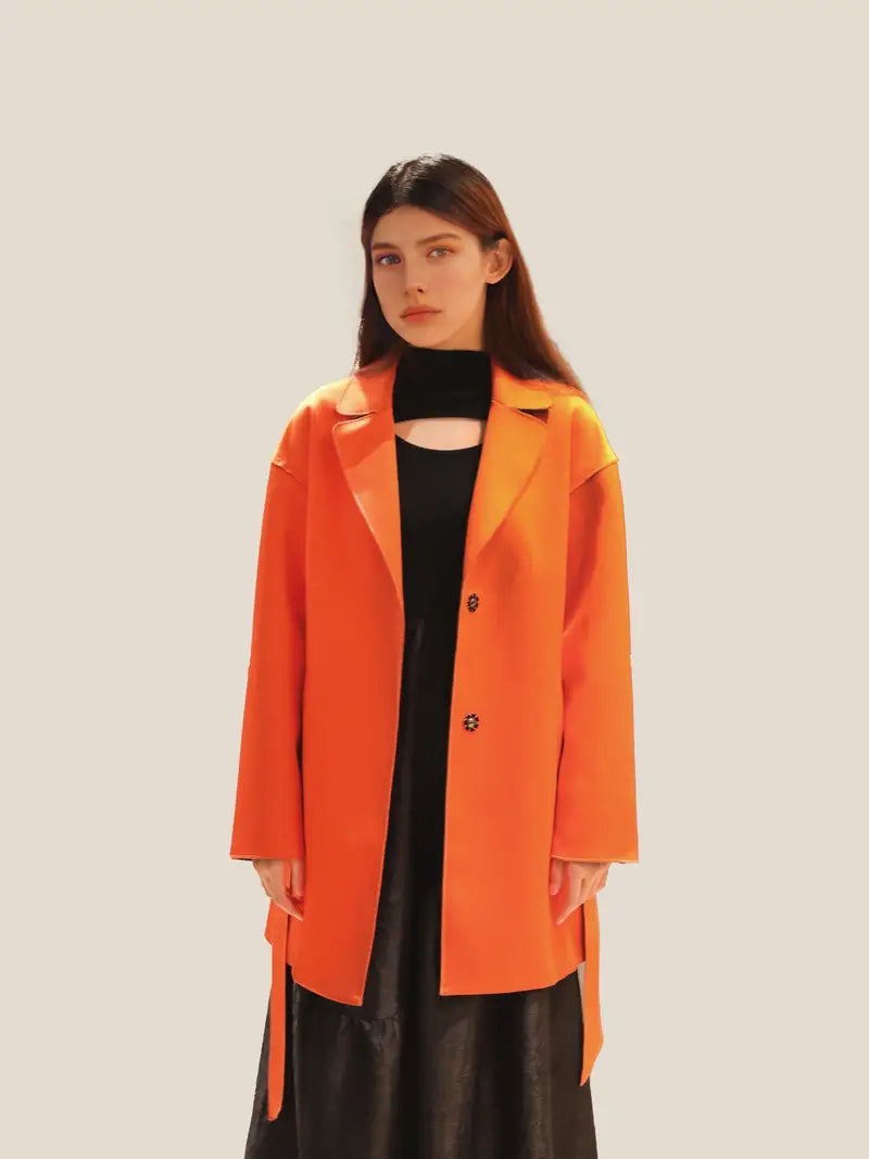 Femme Audacieux Classique Orange Rouge Trench Coat