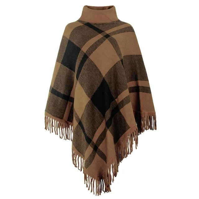 Poncho Moderne Doux et Chaud à Carreaux Femme