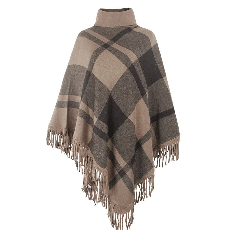 Poncho Moderne Doux et Chaud à Carreaux Femme