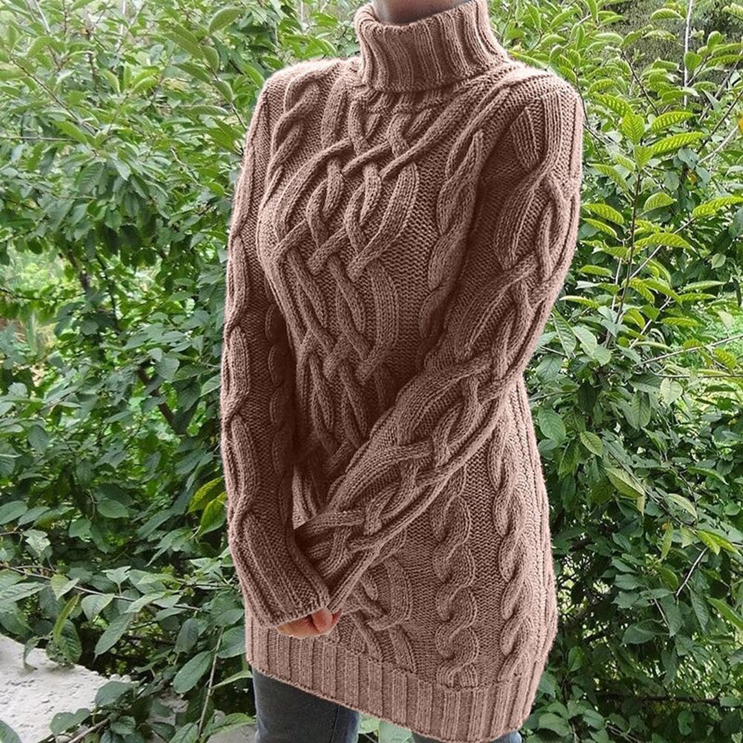 Xavelline | Pull Tricot Femme à Col Roulé en Tissu Tressé, Coupe Longue et Slim