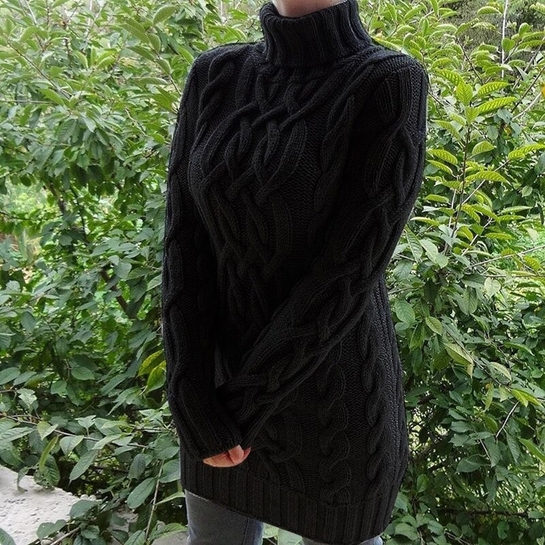 Xavelline | Pull Tricot Femme à Col Roulé en Tissu Tressé, Coupe Longue et Slim