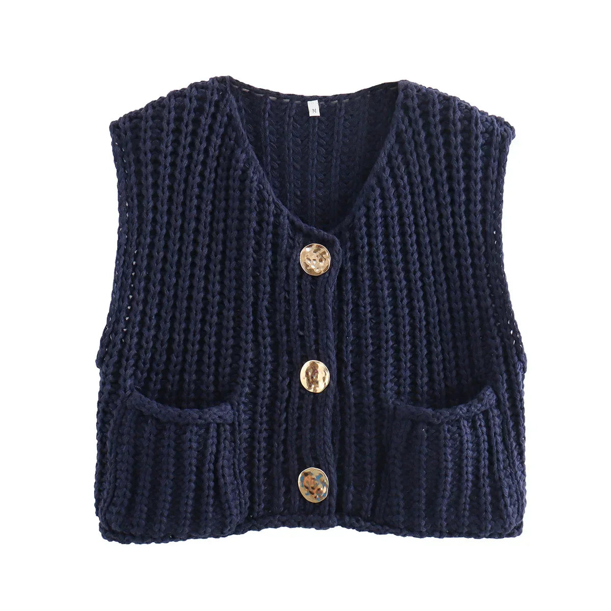 Yvaelle | Gilet Tricoté Stylé à Col en V avec Boutons et Poches pour Femme