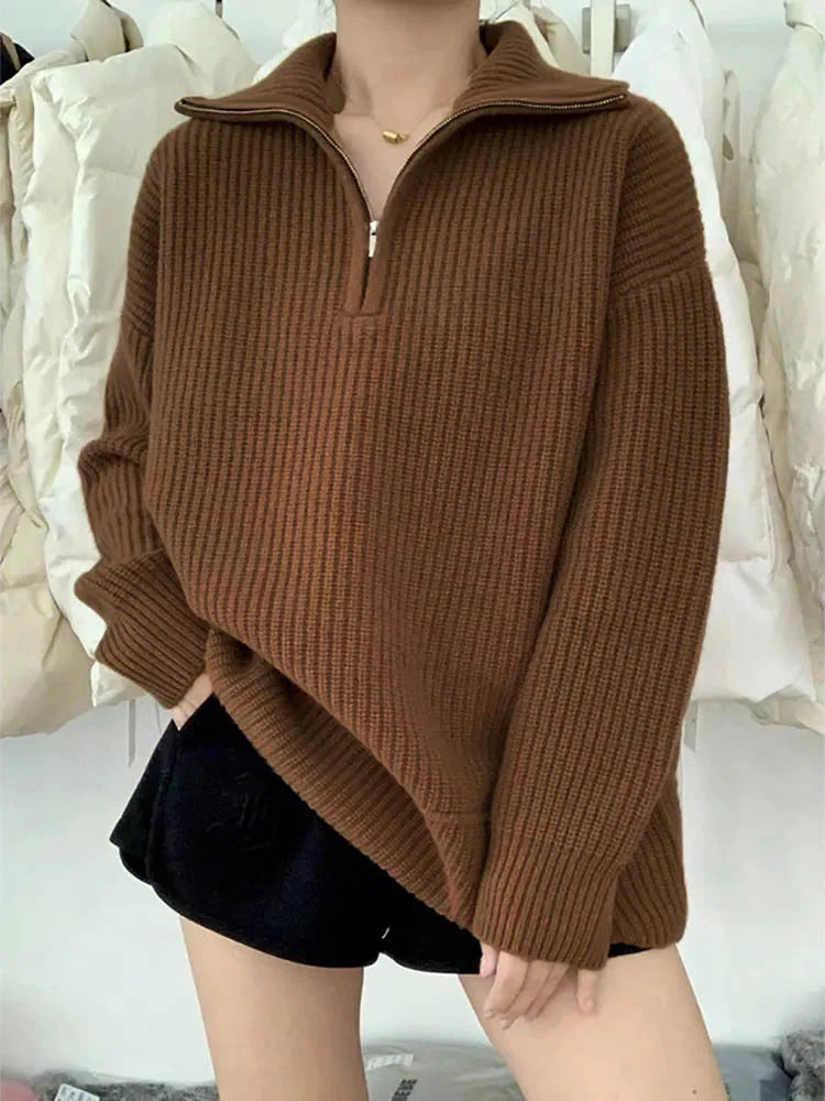 Xelinda | Pull Tricoté Épais à Col Zippé pour un Style Élégant et Confortable