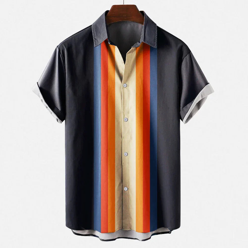 Chemise rétro rayée avec patte de boutonnage homme