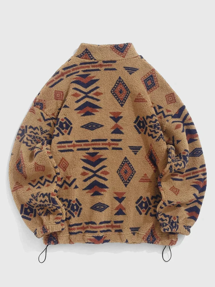 Ondée | Pull Sherpa avec Motif Ethnique et Fermeture Éclair