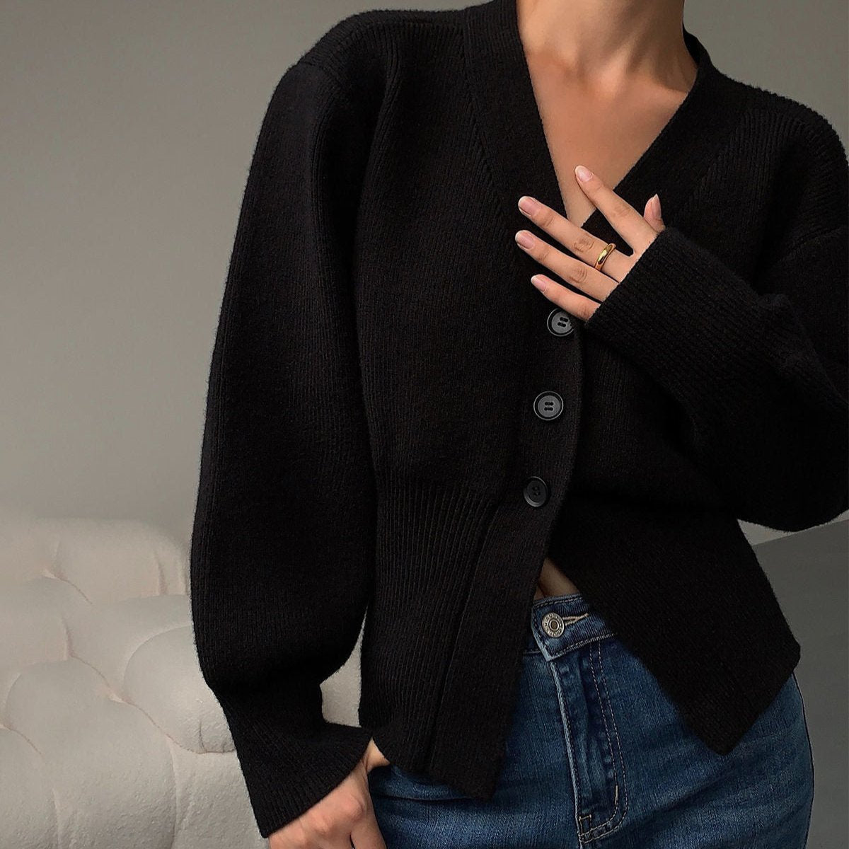 Cardigan à Col en V pour Femmes