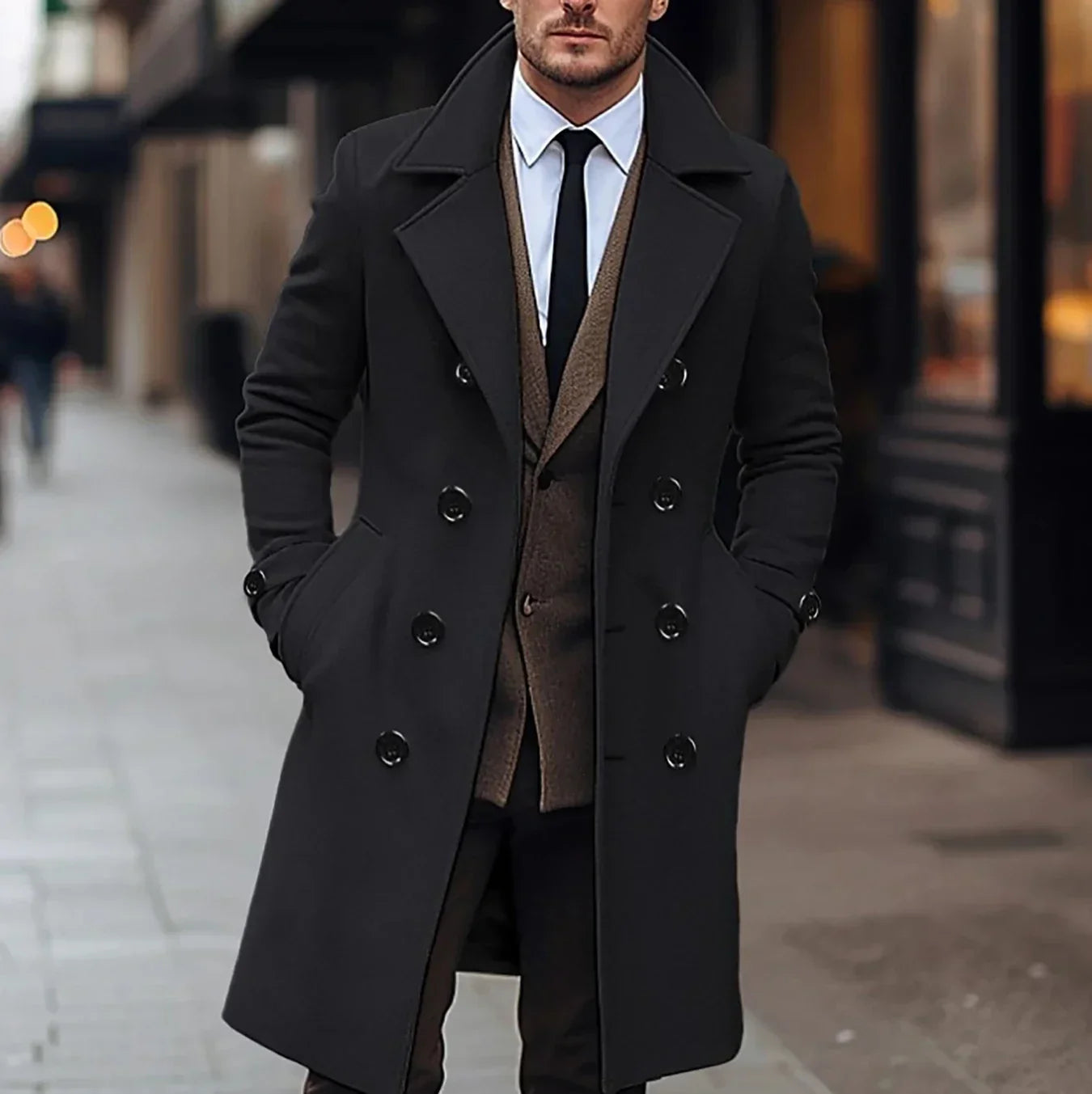 Doriano | Trench Coat Classique pour Homme à Col Revers et Double Boutonnage avec Poches Latérales