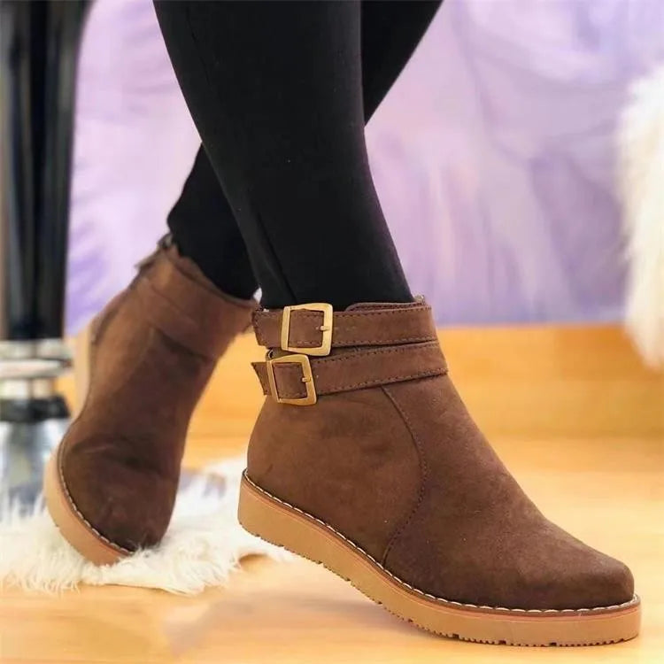 Marine | Bottines Plates à Double Boucles pour Femme