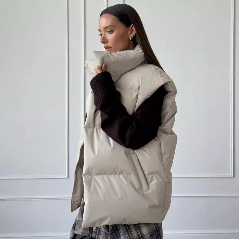 Philipa | Gilet Long Femme Matelassé à Fermeture Éclair pour l'Hiver