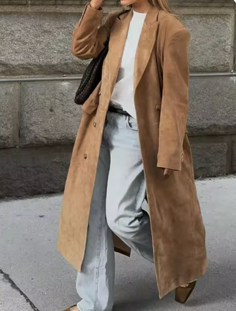 Manteau Long en Suède Doux Raffiné pour Femmes