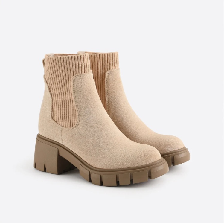 Bernadette | Bottines Martin à talon haut avec détail chaussette style britannique pour femme