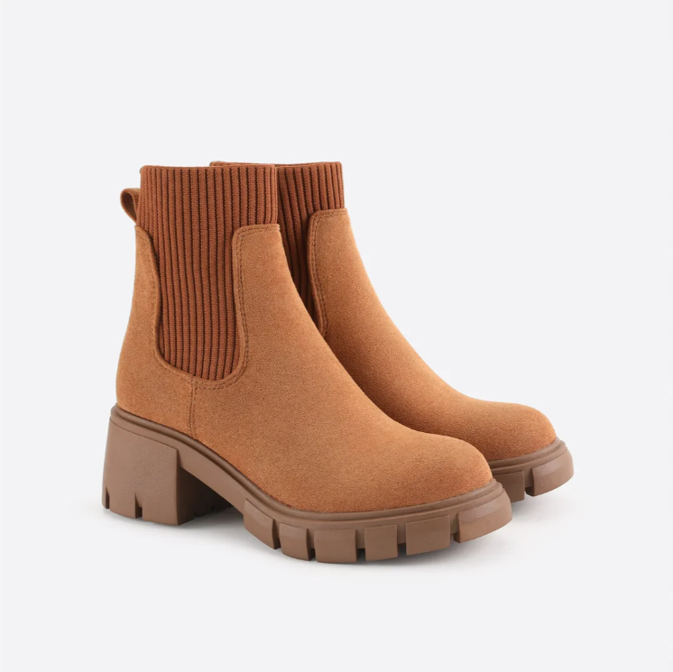 Bernadette | Bottines Martin à talon haut avec détail chaussette style britannique pour femme