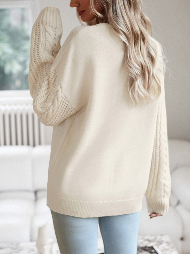 Héline | Pull Beige Tricoté avec Motif Tressé sur les Manches